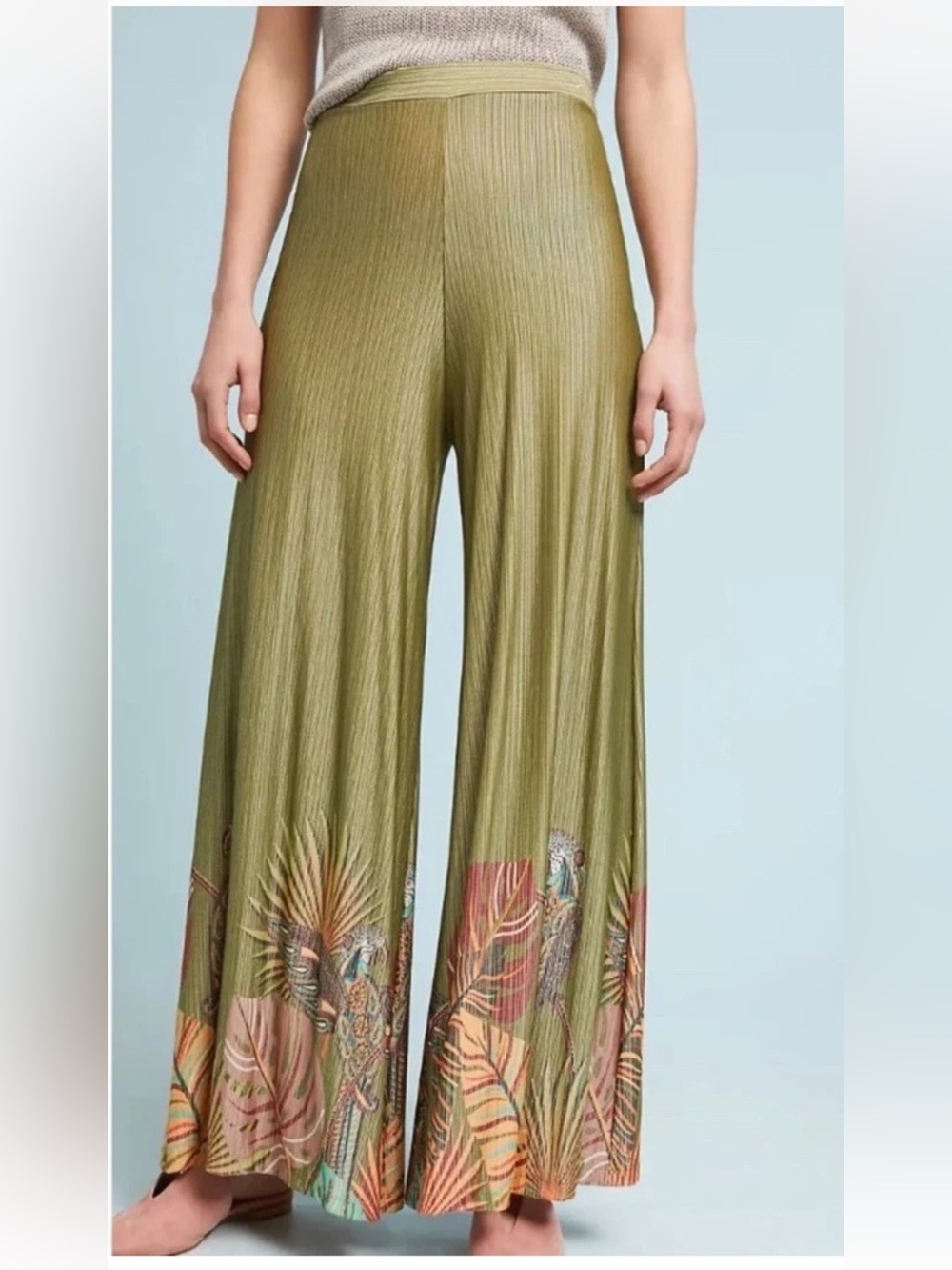 FARM Rio Anthropologie Guadaluope Green Wide-Leg Pants Sz XS - Picture 3 of 7